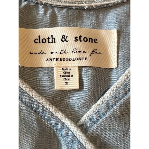 Cloth & Stone XS Blue Chambray Midi Dress W/ Pockets & Belt Summer Beach Date - Picture 3 of 8